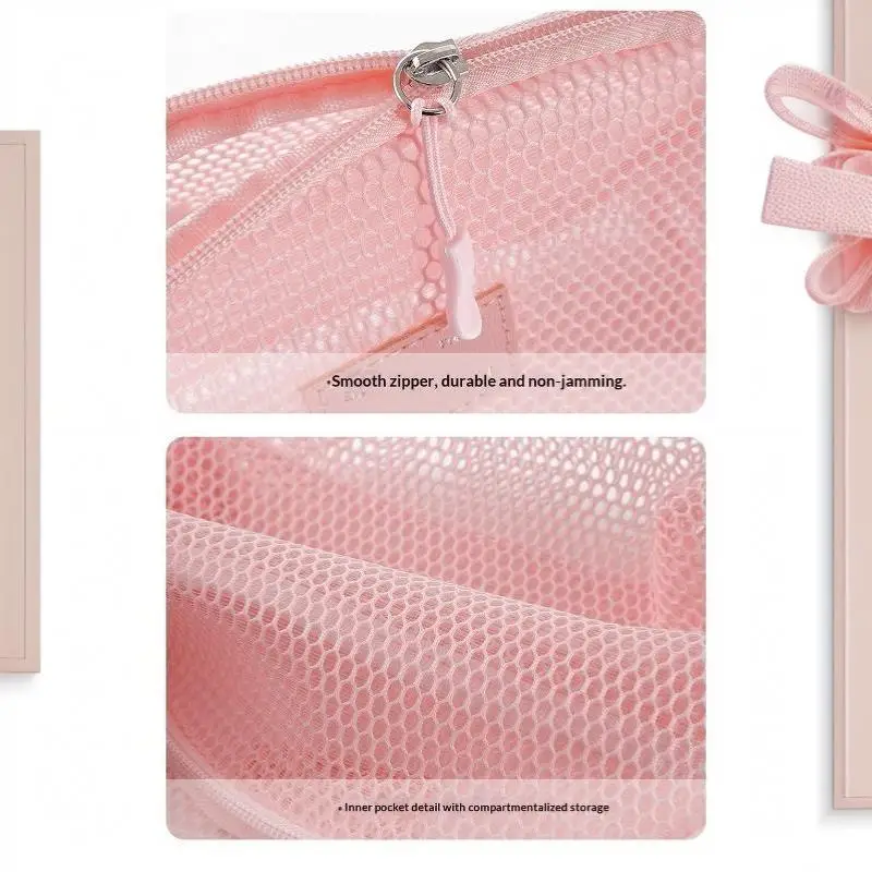 Atmungsaktive Mesh-Kosmetiktasche, Mehrzweck-Netzbeutel mit Reißverschluss, Reise-Toilettentasche für Damen, Organizer für Lippenstift und Hautpflege – Detail 18