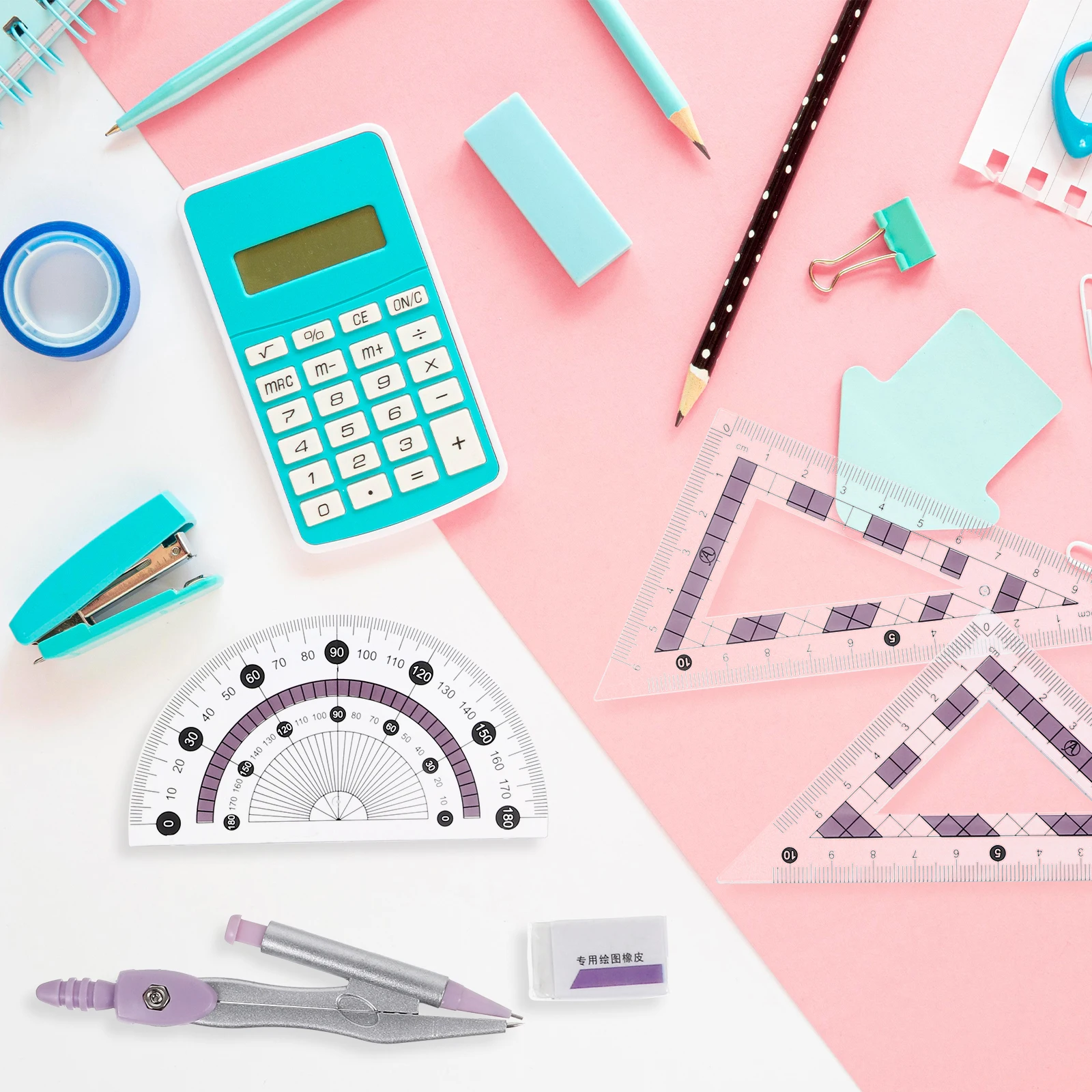 

1 set Ruler Set Geometry Kit Multi-Functional Measuring Tool Triangle Board Protractor Compass Office Supplies Student