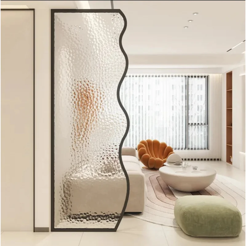 custom.Modern Luxury Living Room Entrance Porch Screen with Wrought Iron Stainless Steel & Temper Glass Partition Fence Simple D