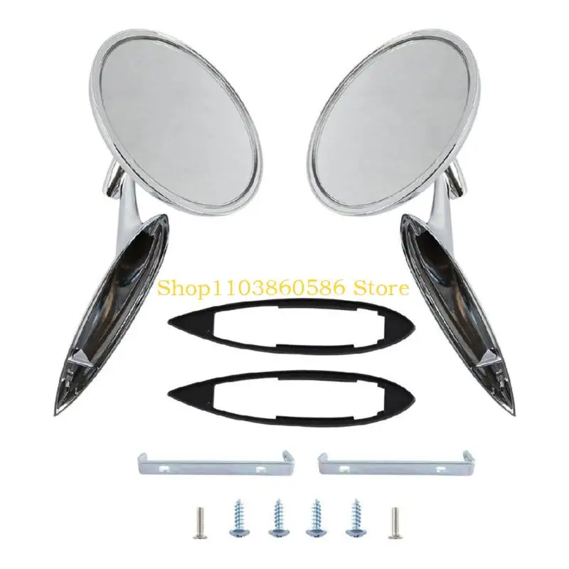 242A Retro Style Round Rearview Mirror 654394765672 for Multiple Model Round Outside Rearview Mirror Ribbed Base