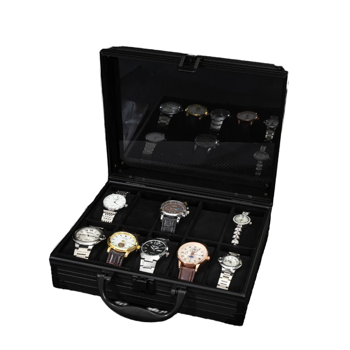 Estuche de Almacenamiento para Relojes de Hombre de Alta Calidad con 3 Ranuras, Diseño con Patrón de Carbono, para Uso en Exteriores, Venta Directa de Fábrica