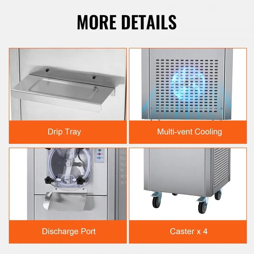 18L Per Hour Hard Ice Cream Machine 1780W Stainless Steel Auto Clean Panel Wheel Mounted for Snack Bars