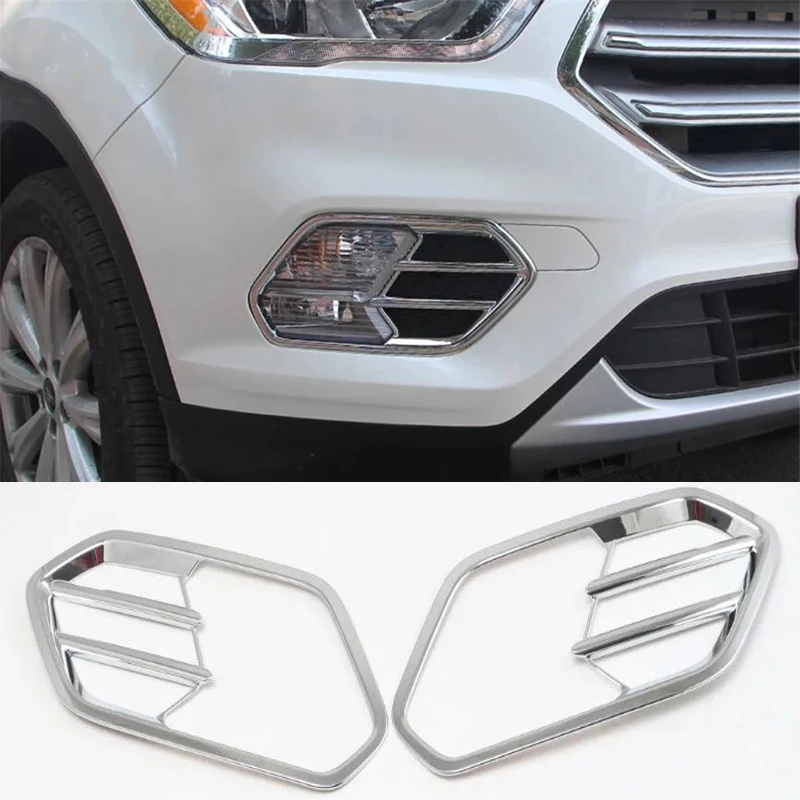 For Ford Kuga / Escape 2017 2018 2019 Chrome Front Bumper Head Fog Lights Lamps Frame Cover Decor Trim Fit Exterior Accessories