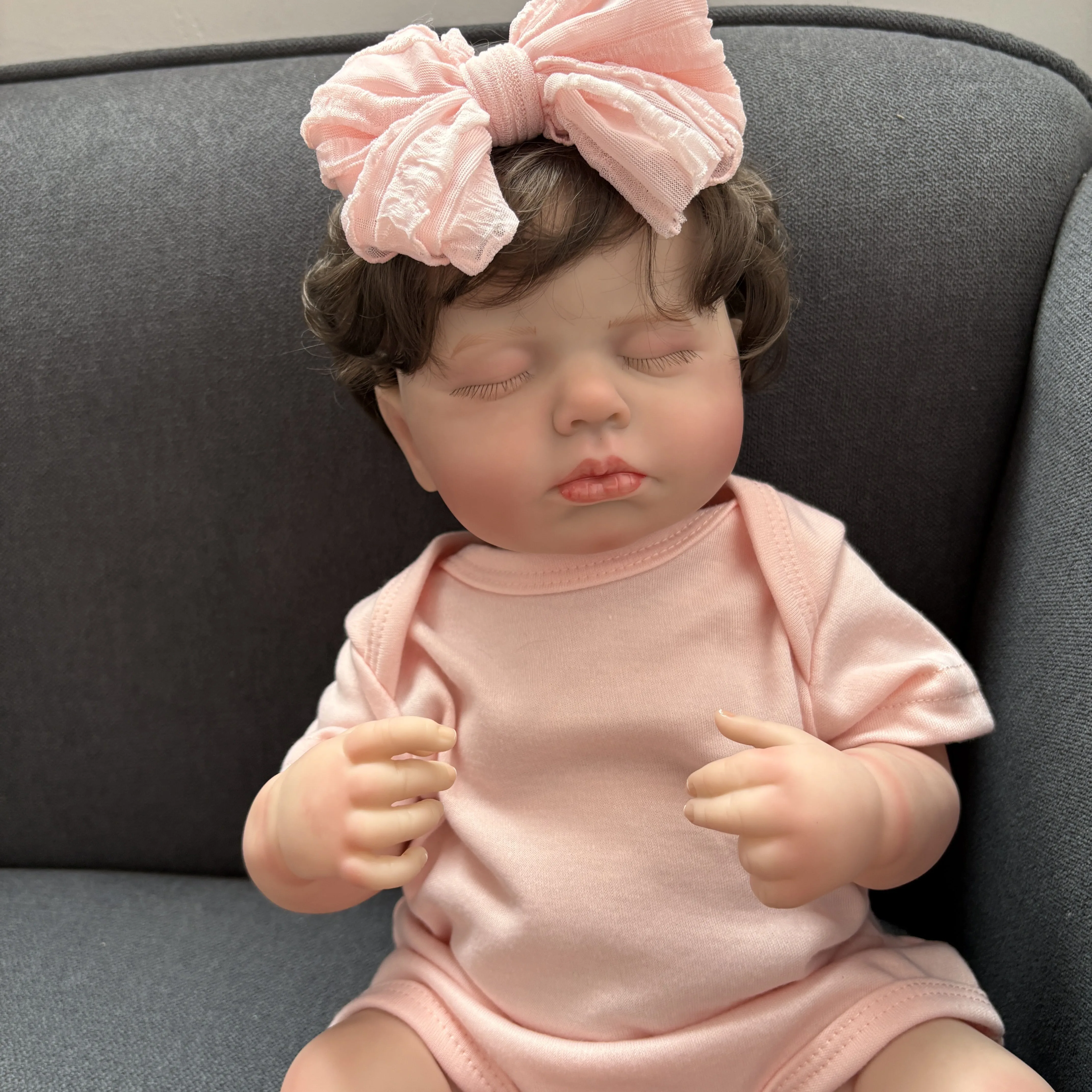 

Loulou Полный виниловый корпус 19-дюймовая кукла реборн для новорожденных, волосы с ручным корнем, многослойная живопись, 3D кожа, видимые вены, художественная кукла