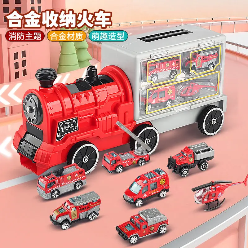 

Children's toy model simulation container car alloy car boy fire engineering car big train set