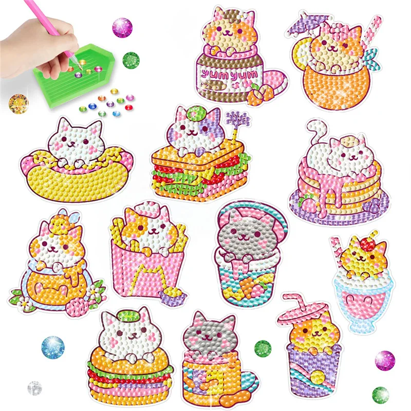 Diamond Painting Cartoon  Cat Burger  Sticking Drills Embroider Handiwork Enthusiast Decoration Schoolbag Best Gifts