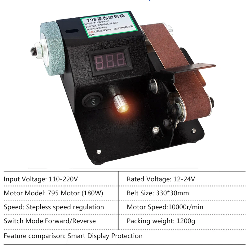 Minilijadora de cinta eléctrica con Motor 775/795, amoladora de disco multifuncional, pulidora de bricolaje, accesorios opcionales