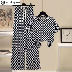 Fashion Set Women's Spring/Summer 2024 New Korean Round Neck Top Casual Wide Leg Pants Design Sense Two Piece Set