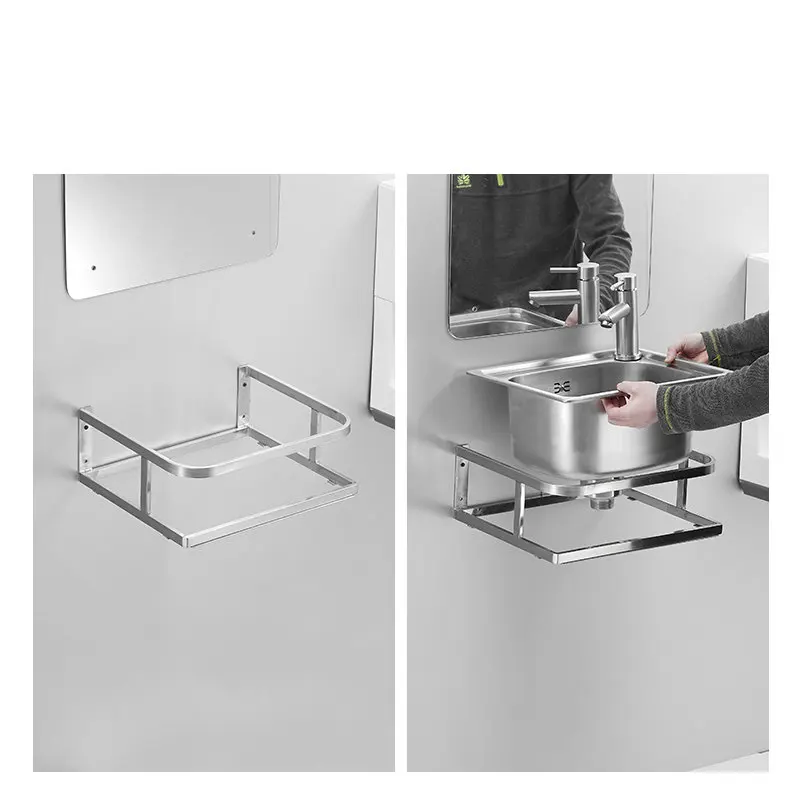 304 Stainless Steel Bathroom Hand Sink Wall Hanging Kitchen Washing Basin Single Pool with Detachable Bracket