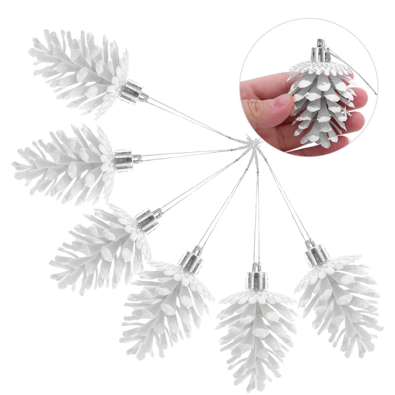 

6Pcs Frosted Pine Cone Ornaments White Artificial Pinecones for Christmas Tree Decor Holiday Hanging Baubles Winter Seasonal