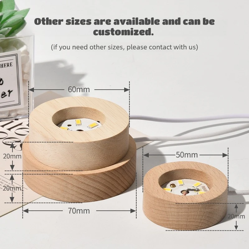 Solid Wood Ball Base Home Decor Round Square Touch Charging USB Plug-in Remote Control Light Emitting Night Light Decoration