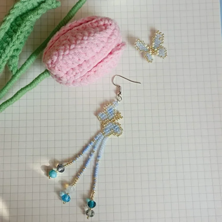 Handmade Beaded Earring  Asymmetrical Butterfly Graphic Personalised Minimalist Hand knit Tassels Bohemian  Beaded earrings