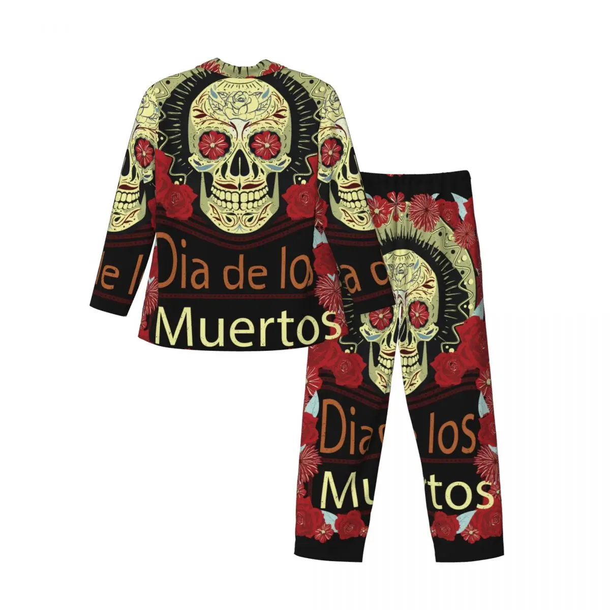 Conjunto de pijamas para hombre de Otoño Invierno de manga larga Día de los muertos calavera de azúcar ropa de casa ropa de dormir 2 unids/set