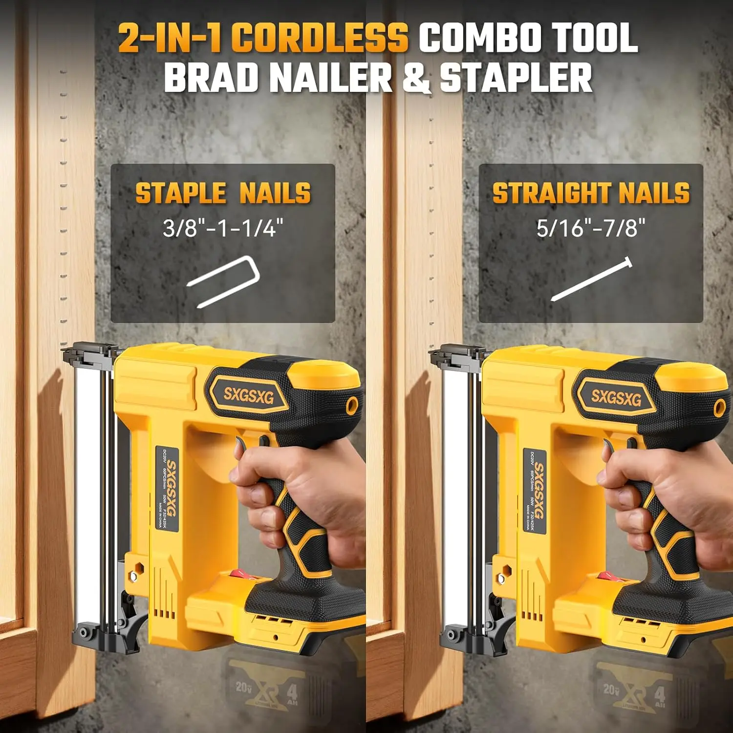 2-in-1 18 Gauge Brad Nailer and Staple Gun Compatible with 20V Battery, 1000 Nails & 1000 Staples Included, for Wood Carpentry (Battery Not Included)