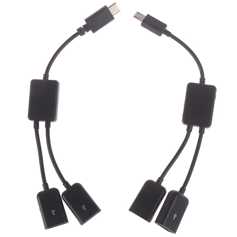 Micro Usb / Type C To 2 Otg Dual Female Usb Port Hub Cable Y Splitter Adapter