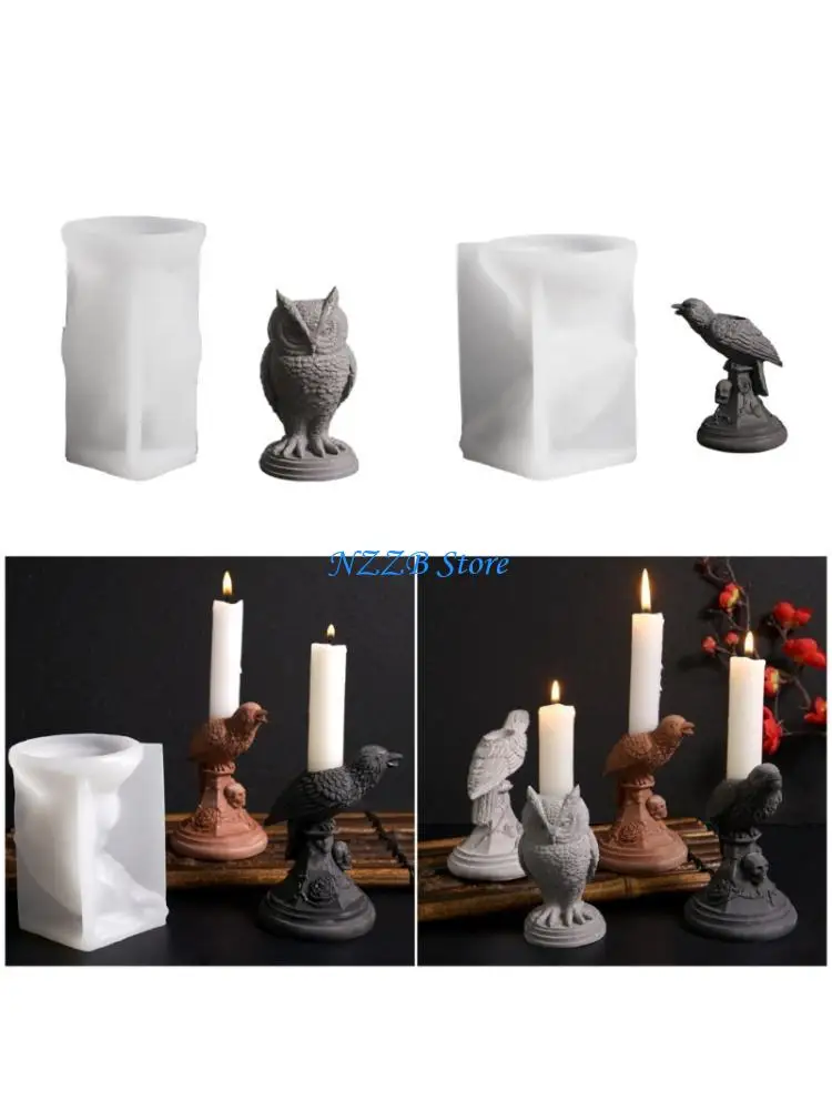 

T21F Stylish Owl Skull Holder Silicone Mold Reusable Resin Crafting Tool For Epoxy Clay Soap Making DIY Artisanal Gift