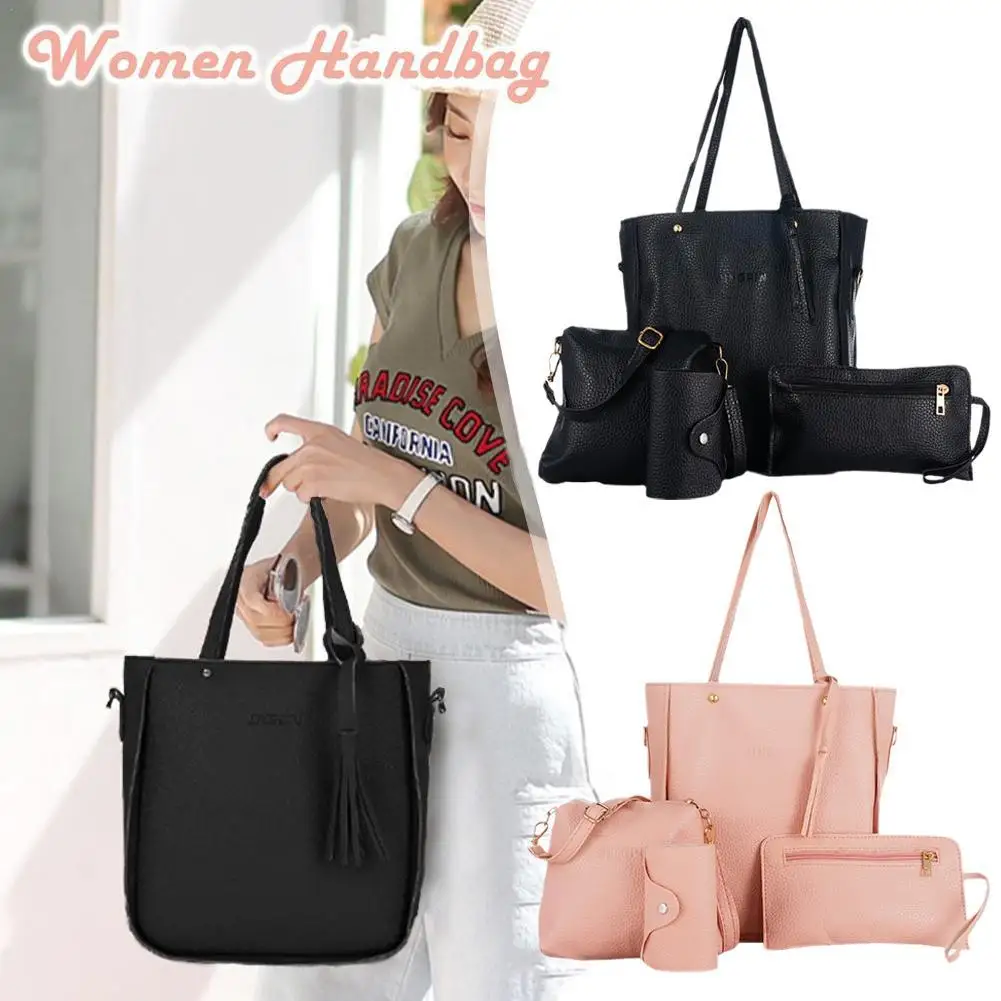 4pcs/set Women Handbags Fashion Portable Travel Fitness Bag Wallet PU Leather Tote Bag Shoulder Bag Handle Satchel Purse Set