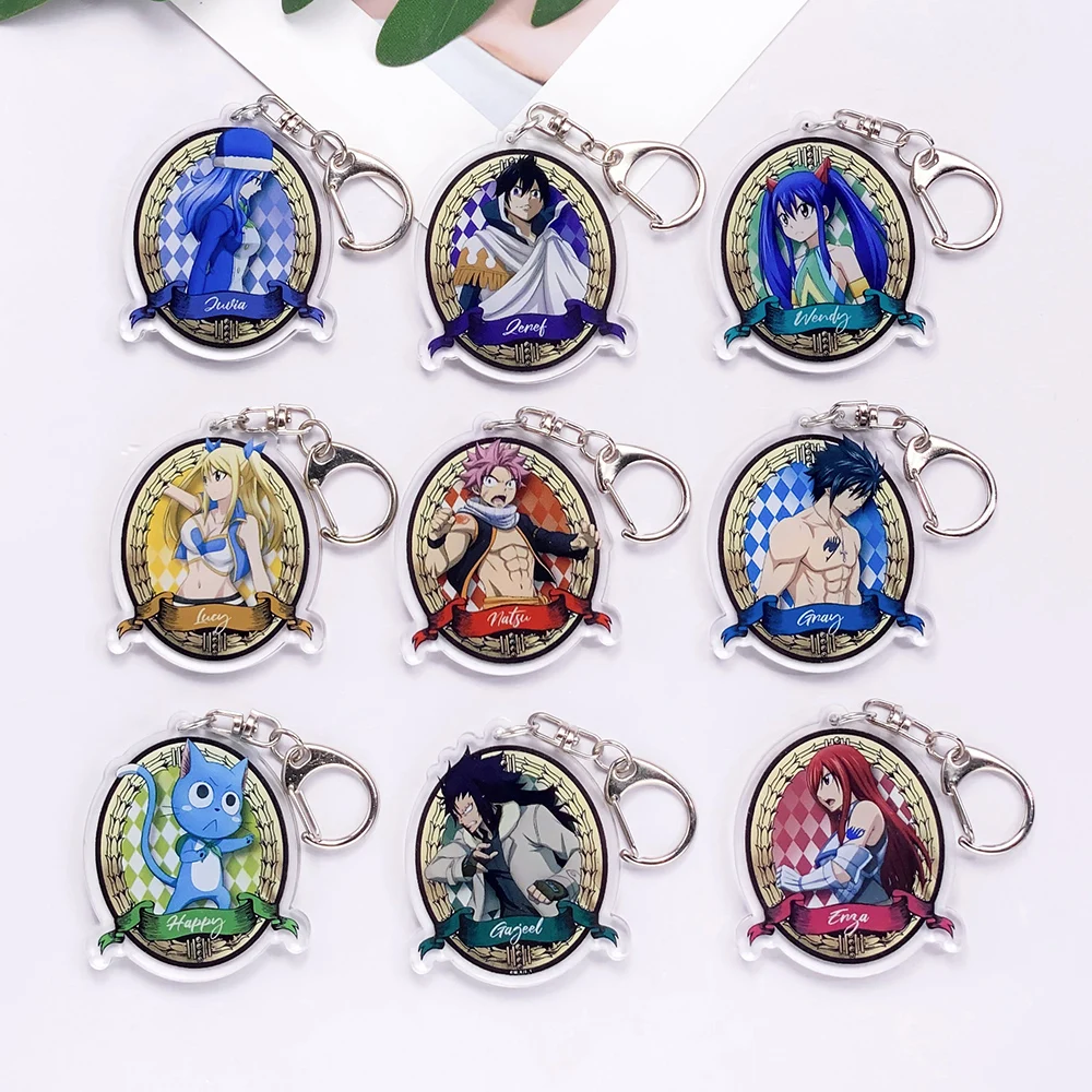 Porte-clés en acrylique avec personnages de dessins animés Fairy Tail, accessoires mignons pour sac, pendentif pour sac à dos, cadeaux pour amis, 1/9 pièces