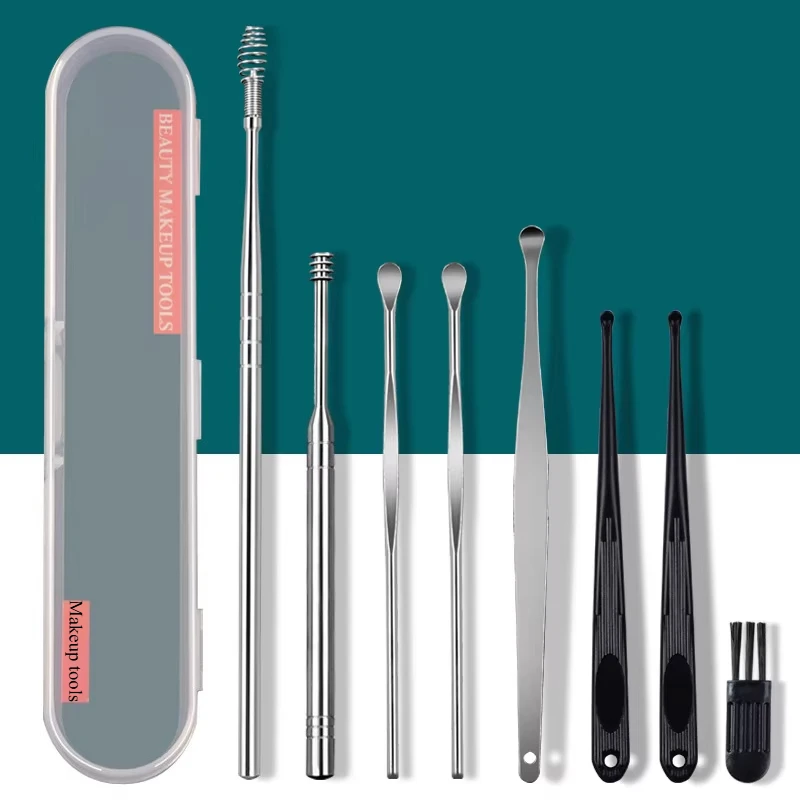 6/8pcs Ear Wax Pickers Set Stainless Steel Earpick Wax Remover Curette Ear Pick Cleaner Ear Cleaner Spoon Care Ear Clean Tool
