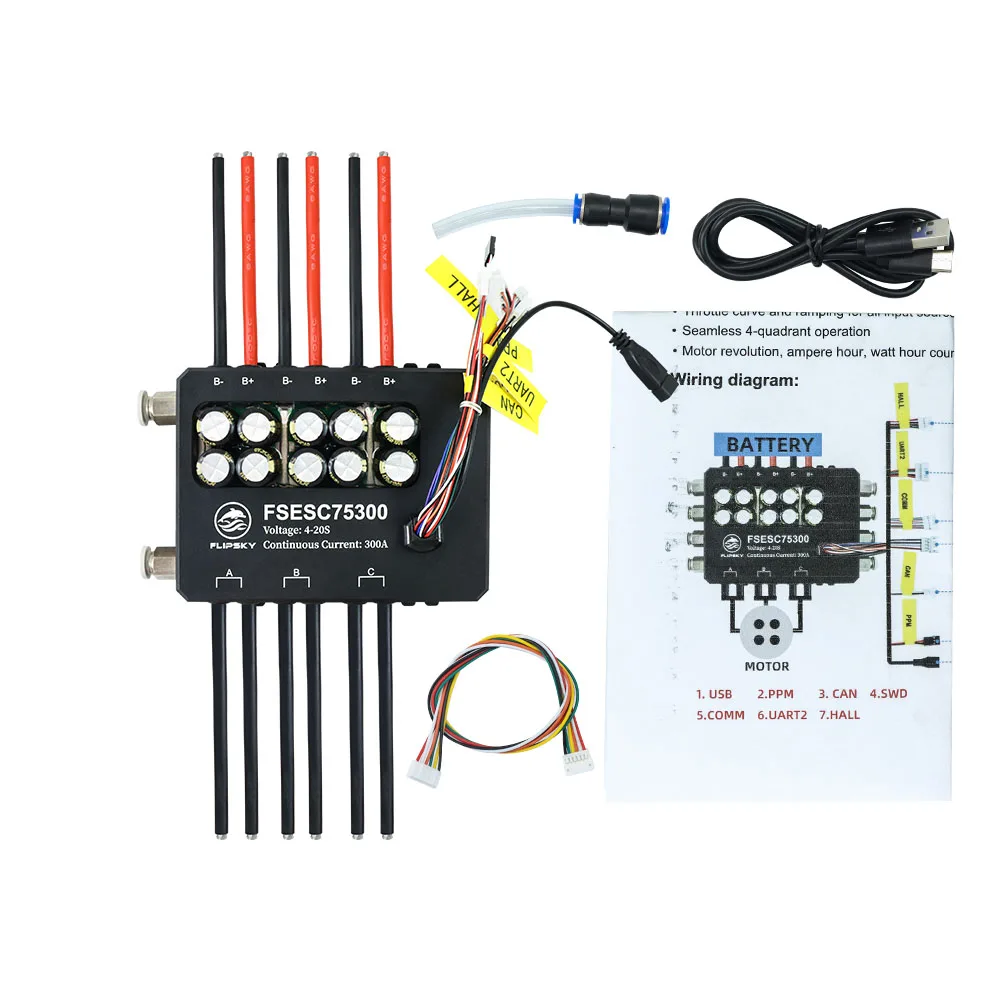 Flipsky Fsesc 75300 84v wysoki prąd 350a Esc baza na Vesc z aluminiowa obudowa wodą chłodzącą obudowę do E-folii wodolot