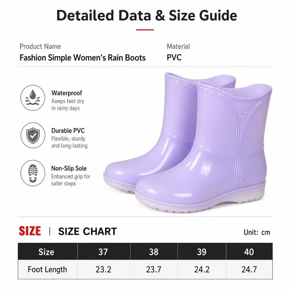 Mid-calf Women Rain Boots Waterproof Wear-resistant Garden Rubber Boots Durable Non-slip Water Shoes For Outdoors,Kitchen,Work view 6