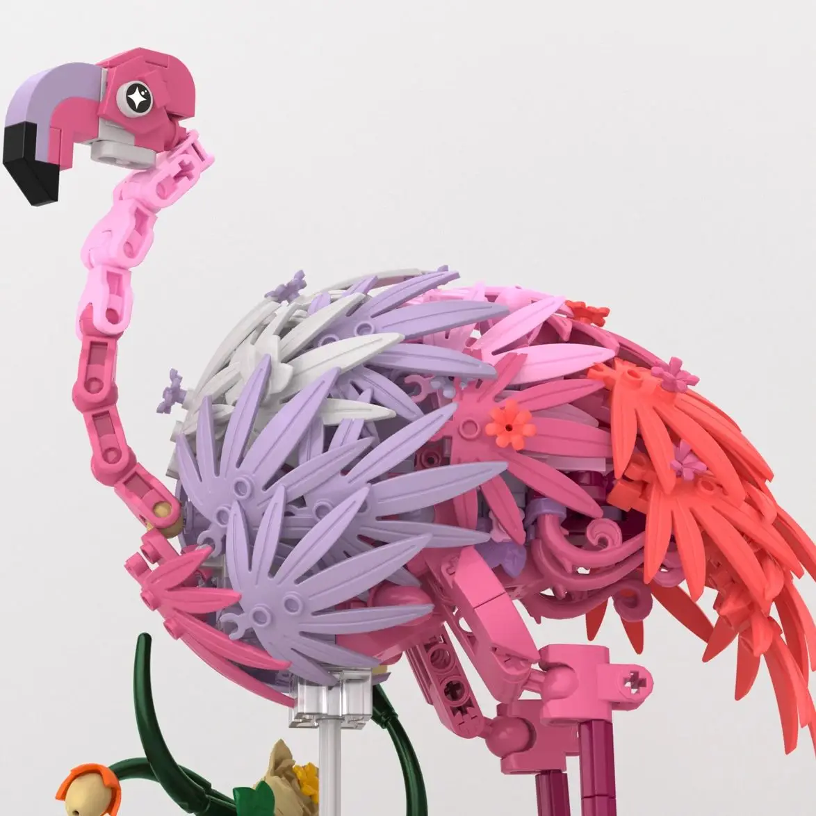Micro blocs de construction de danse en plumes de feu, 31104, 516 pièces, assemblage de fleurs, plantes, série d'animaux, modèle flamant rose, décoration de maison, cadeau pour enfants