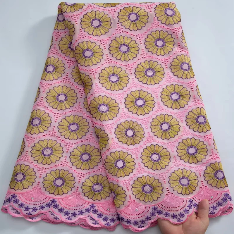 

SJD LACE Swiss Cotton Lace Fabric with Stones 2024 High Quality 5Yards African Dry Lace Fabric for Women Party Dresses Sew A3279