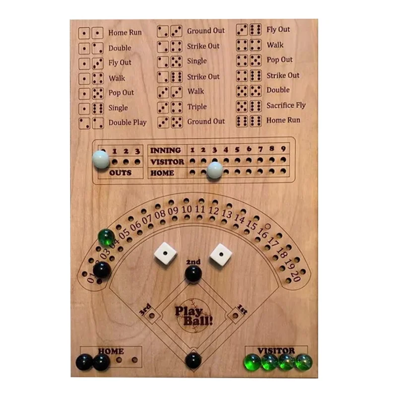 

M15K-Baseball Dice Настольная игра Деревянные игральные кости и настольная игра Интерактивная двойная настольная игра Веселый спорт