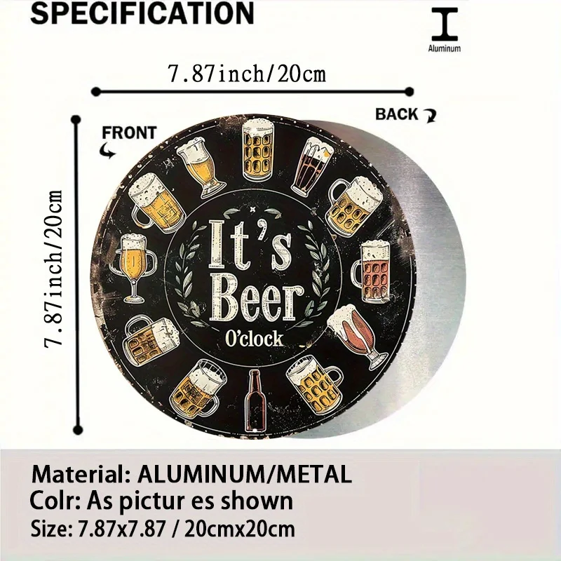 علامة معدنية عتيقة، ملصق دائري من الألومنيوم على شكل بيرة مرحة، صورة مفعمة بالحيوية والمرح