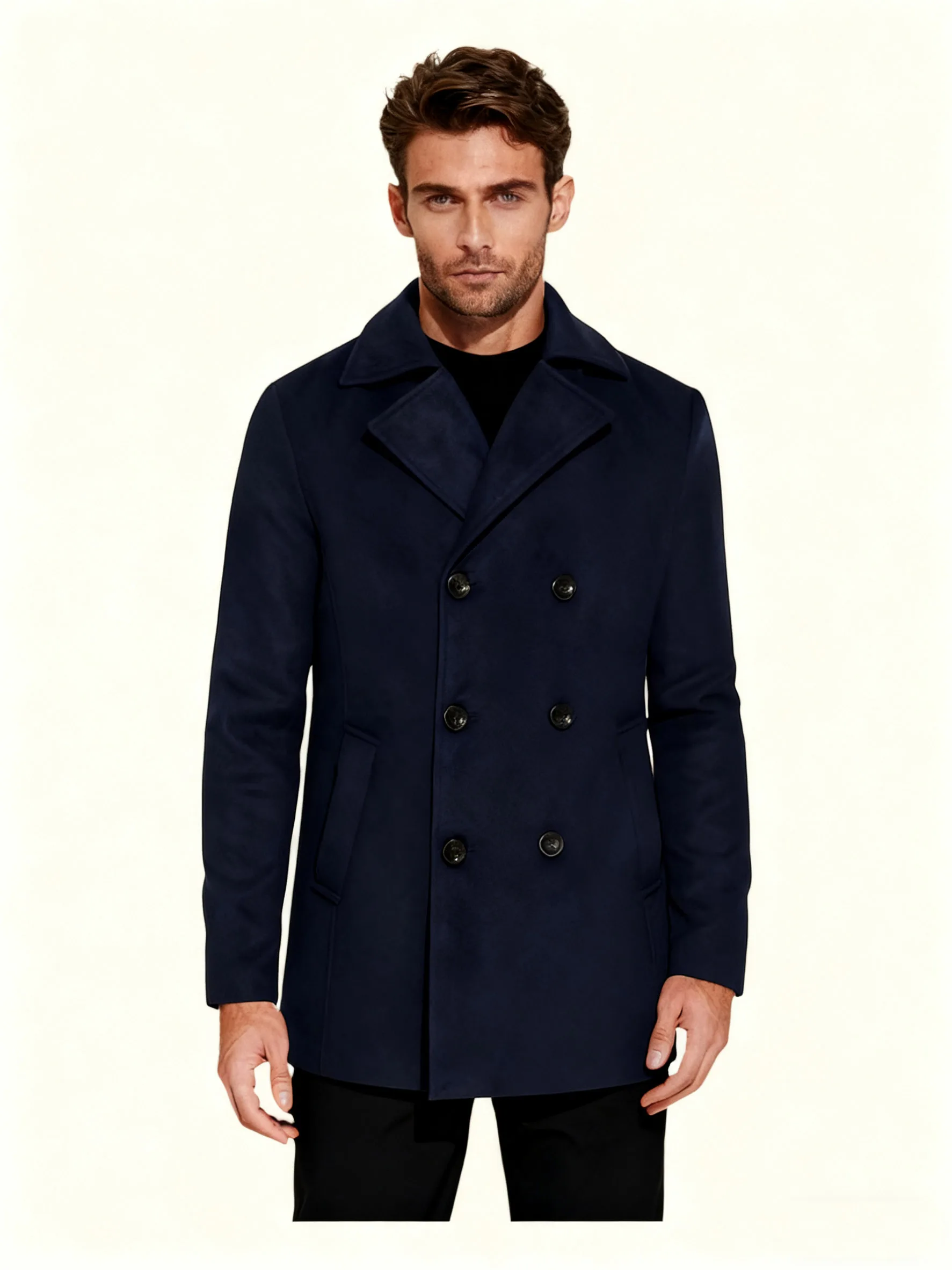 معطف صوفي للرجال للخريف والشتاء بأزرار مزدوجة الصدر بقصة ضيقة وسترة عصرية وسيم لحفلات الزفاف والعريس