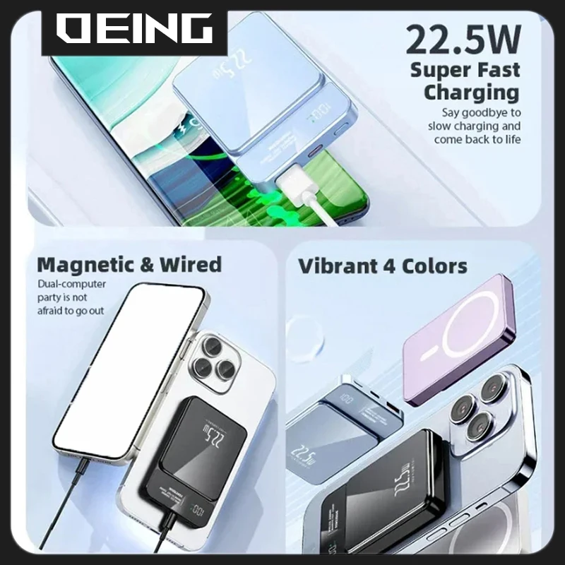 10000mAh Magnetic Wireless Power Bank 22.5W Fast Charger External Battery For Magsafe Powerbank For iPhone Xiaomi Huawei Samsung