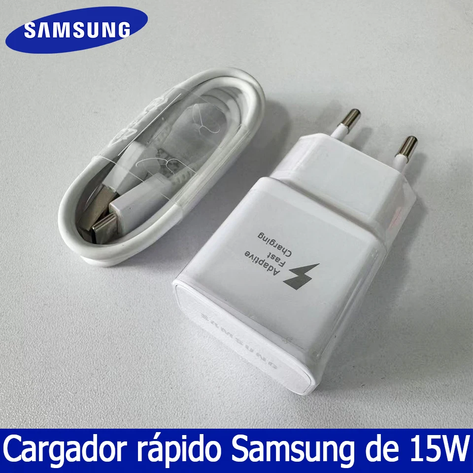 Cargador Superrápido Samsung de 15W, Adaptador de Corriente para Viajes en UE y EE. UU. para Galaxy S10E S9 S8 A15 A14 A24 A13 A12 A33 A32 A42 A80 A50 A30 M10