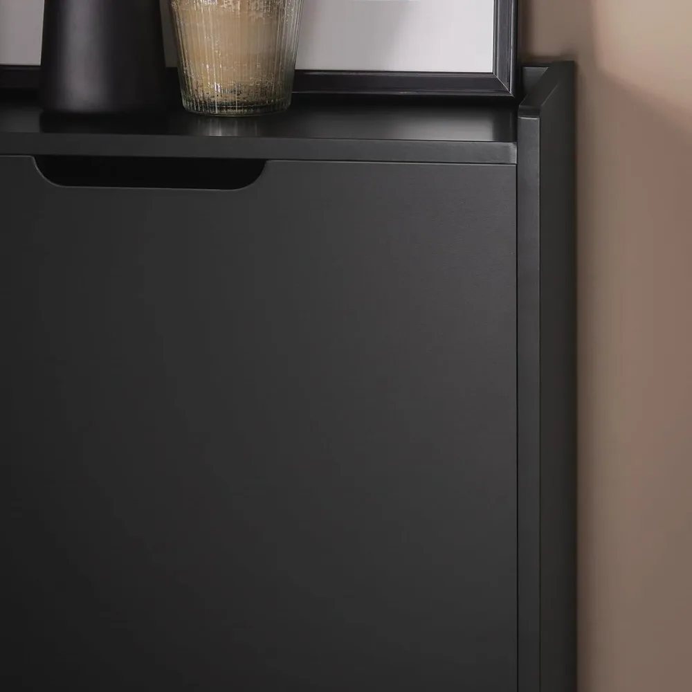 

Black Shoe Cabinet Entryway with 2 Flip-Drawers, Narrow Storage Freestanding Shoe Rack, Slim Shoe Organiazer, Customized