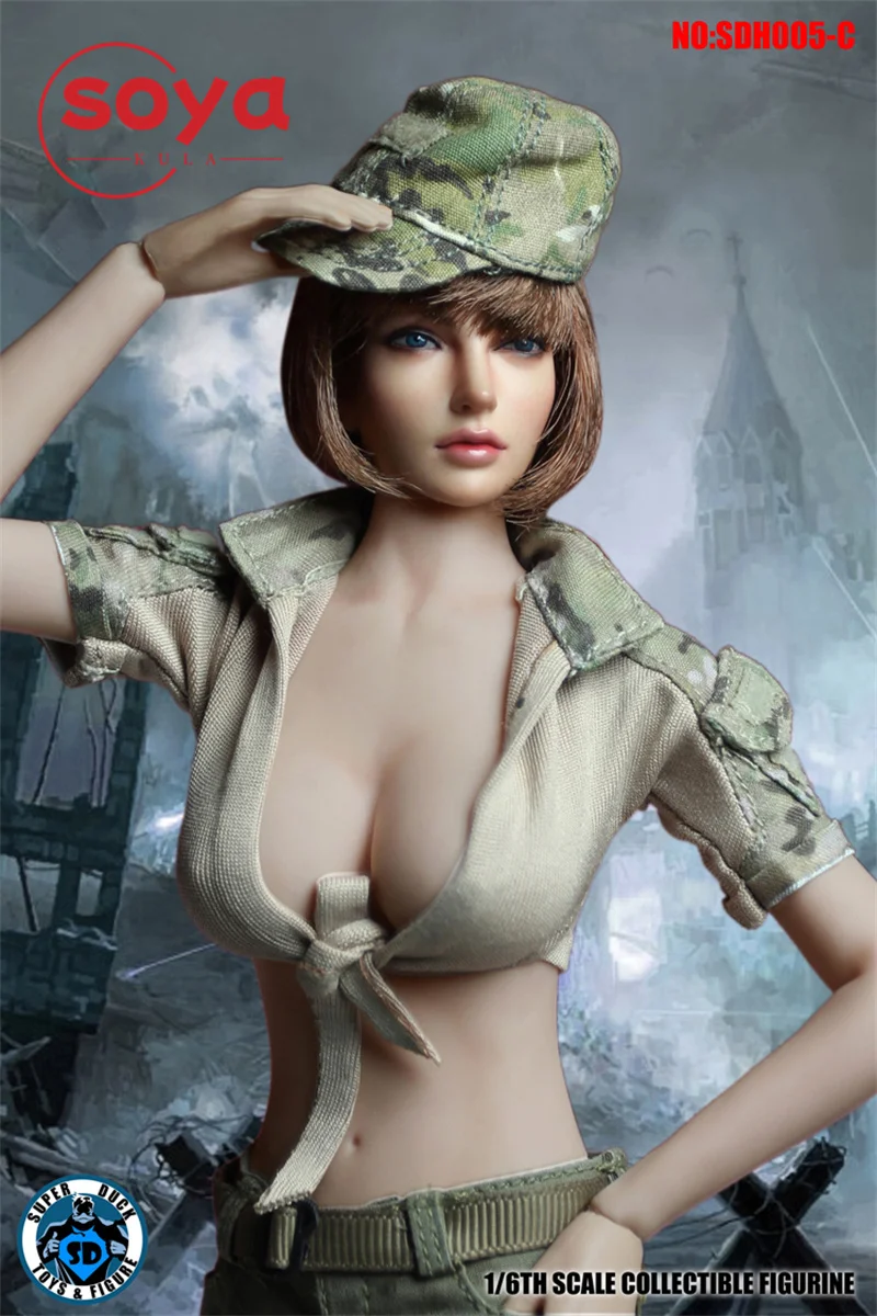 سوبر داك SDH005 1/6 زرع الشعر الأوروبي الأمريكي الجمال رئيس نحت نموذج صالح 12 "أنثى الجندي عمل الشكل الجسم #5