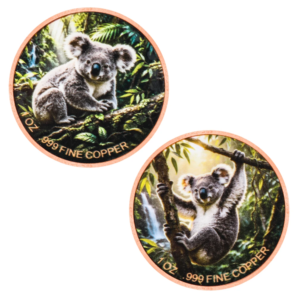 1pc Cute Koala Wildlife 1 oz .999 Fine Copper Collectible Coin Australian Wild Animal Copper Challenge Coin Art Craft Souvenir