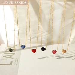 LUXUKISSKIDS Rhinestone Heart Pendant Necklace Woman/Girls Clavicle Choker Tiny Red Pink Black Simple Love Jewelry Romantic Gift