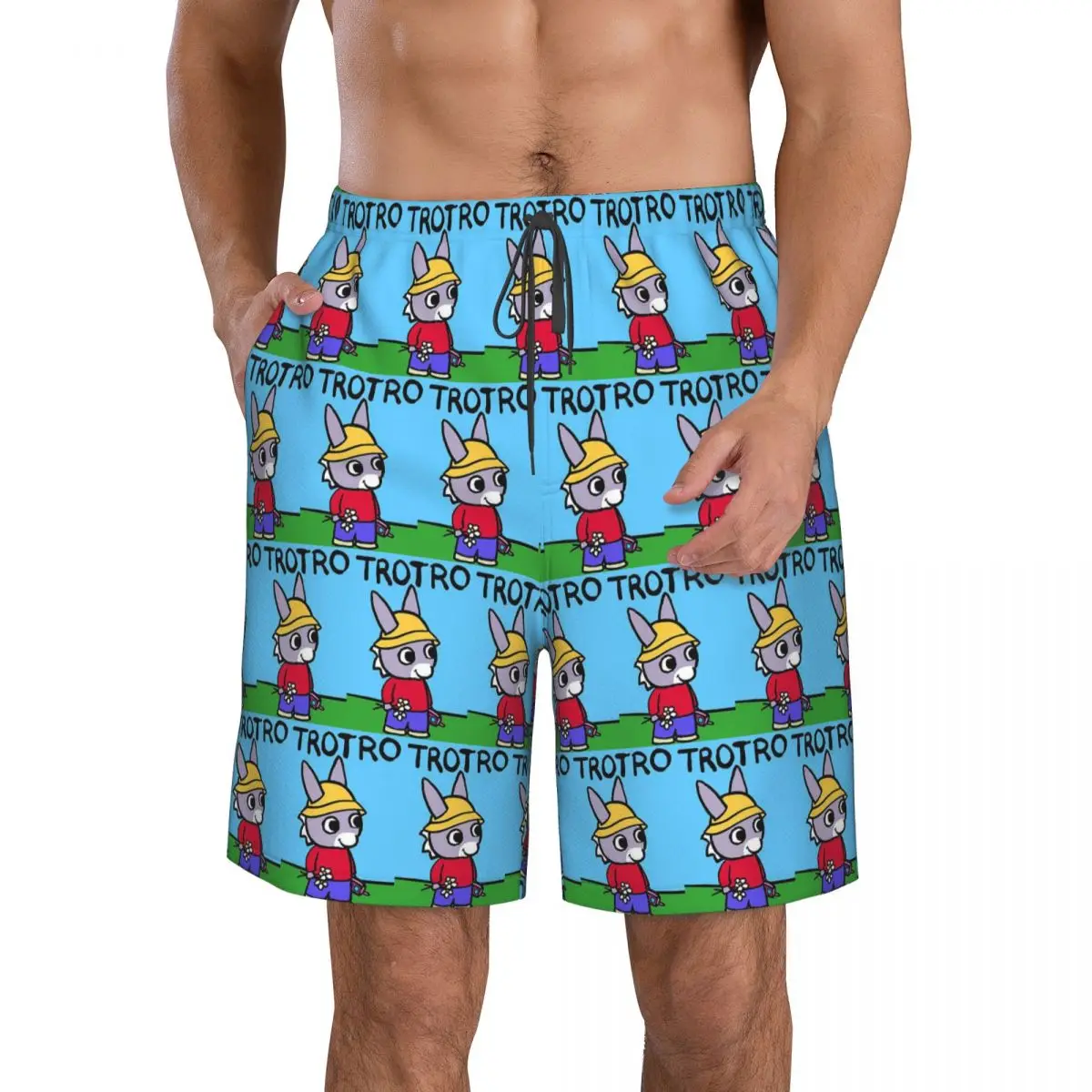 Happy Trotro Velvet Cute Cartoon Trunks Beach Board Shorts Casual Quick Dry Swim Summer Men Pants