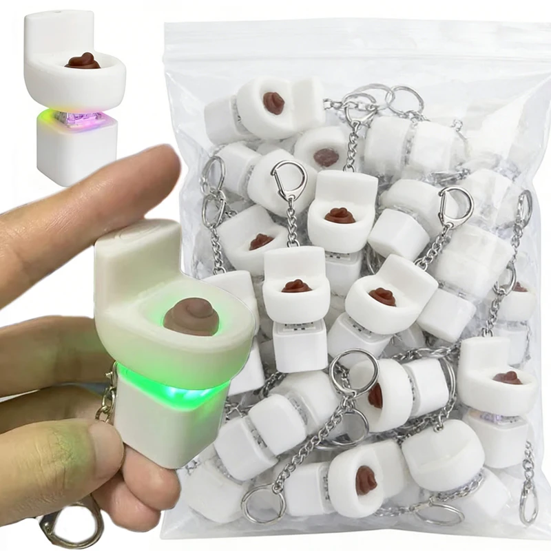 Funny Simulation Toilet Poop Keychains with LED Creative Spoof Keyboard Decompression Pendant Hangings Key Chains Jewelry Gifts