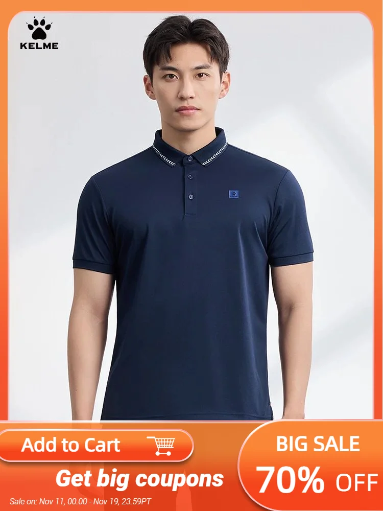 

Kelme Men's Polo Shirt Outdoor Running Sports Casual Tops Fashionable Breathable Lapel Quick-drying Short-sleeved T-shirt