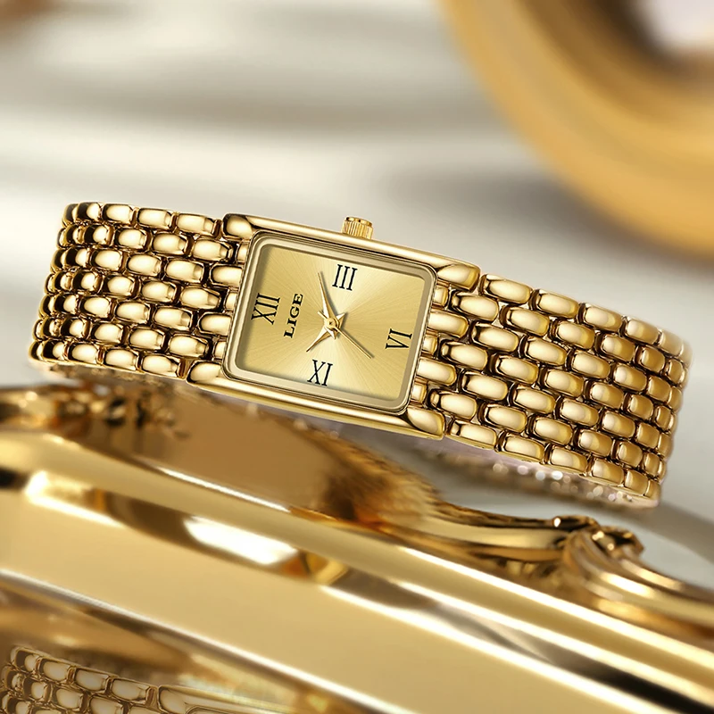 LIGE New Creative Square Watch Women Fashion Elegant Women's Bracelet Watch Top Brand Luxury Waterproof Quartz Watches For Women