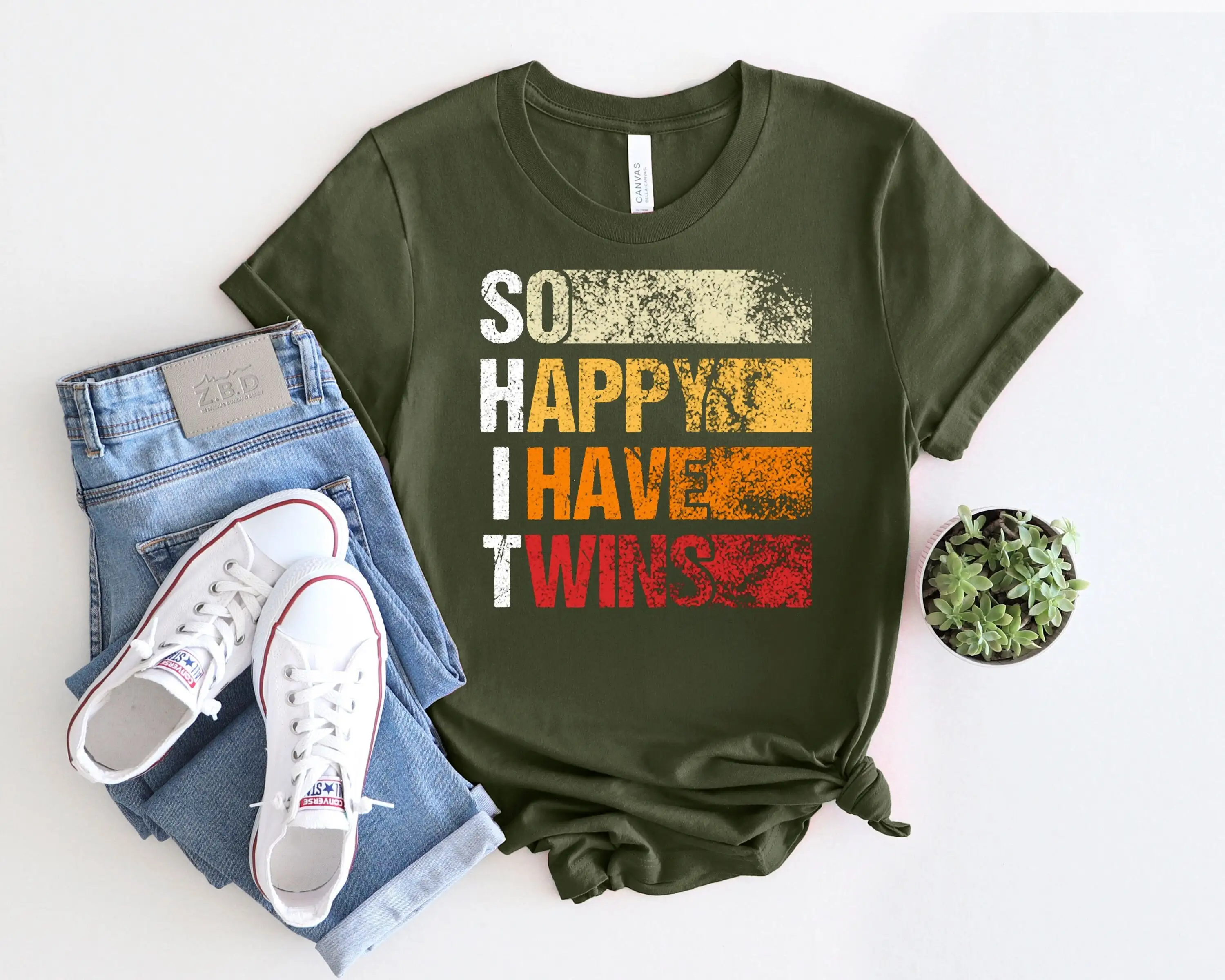 So Happy I Have Twins Funny Parent Mom Dad Saying Pregnancy Announcement T Shirt Baby For Friend