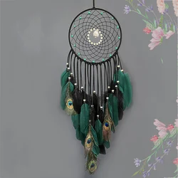 Dream Catcher Hand-woven Wind Chimes Peacock Feather Luminous Beads Wall Pendant Birthday Holiday Gifts Home Decoration Crafts