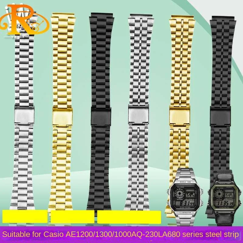 For Casio A158 A159 A168 A169 AE1200/1300 AQ-230 LA-680 a168w/A158W MRW200/AEQ-110 Stainless Precision Steel Watchband Strap