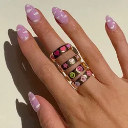 Candy-colored Smiling Face Titanium Steel Gold-plated Ring Retro Fashion Personality Ring Female