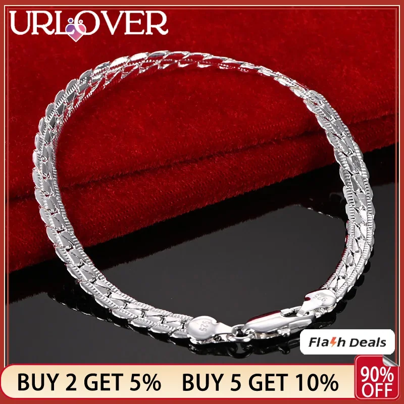 

URLOVER 925 Sterling Silver 6mm Side Bracelets For Men Woman Bracelet Birthday Party Fashion Jewelry Gift Wedding Accessories