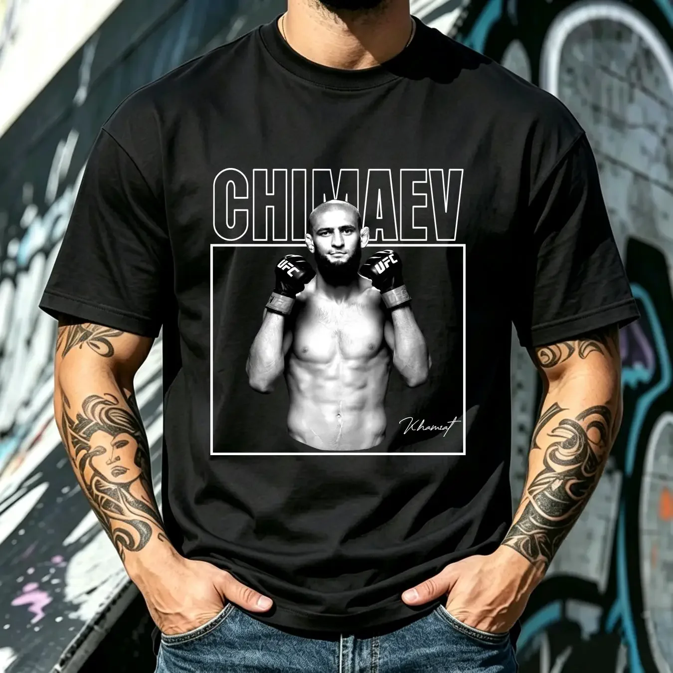 washed T Shirt Khamzat Chimaev Vintage 90s Grapic mixed martial artist  vintage Washed Breathable Casual Stretched Comfortable