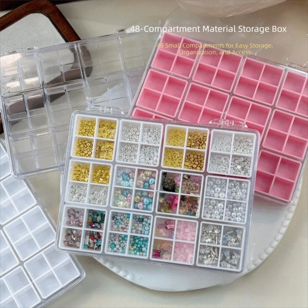 48 Grids Nail Accessories Storage Box Big Size Four Grid Jewelry Earrings Display Box Transparent Stackable