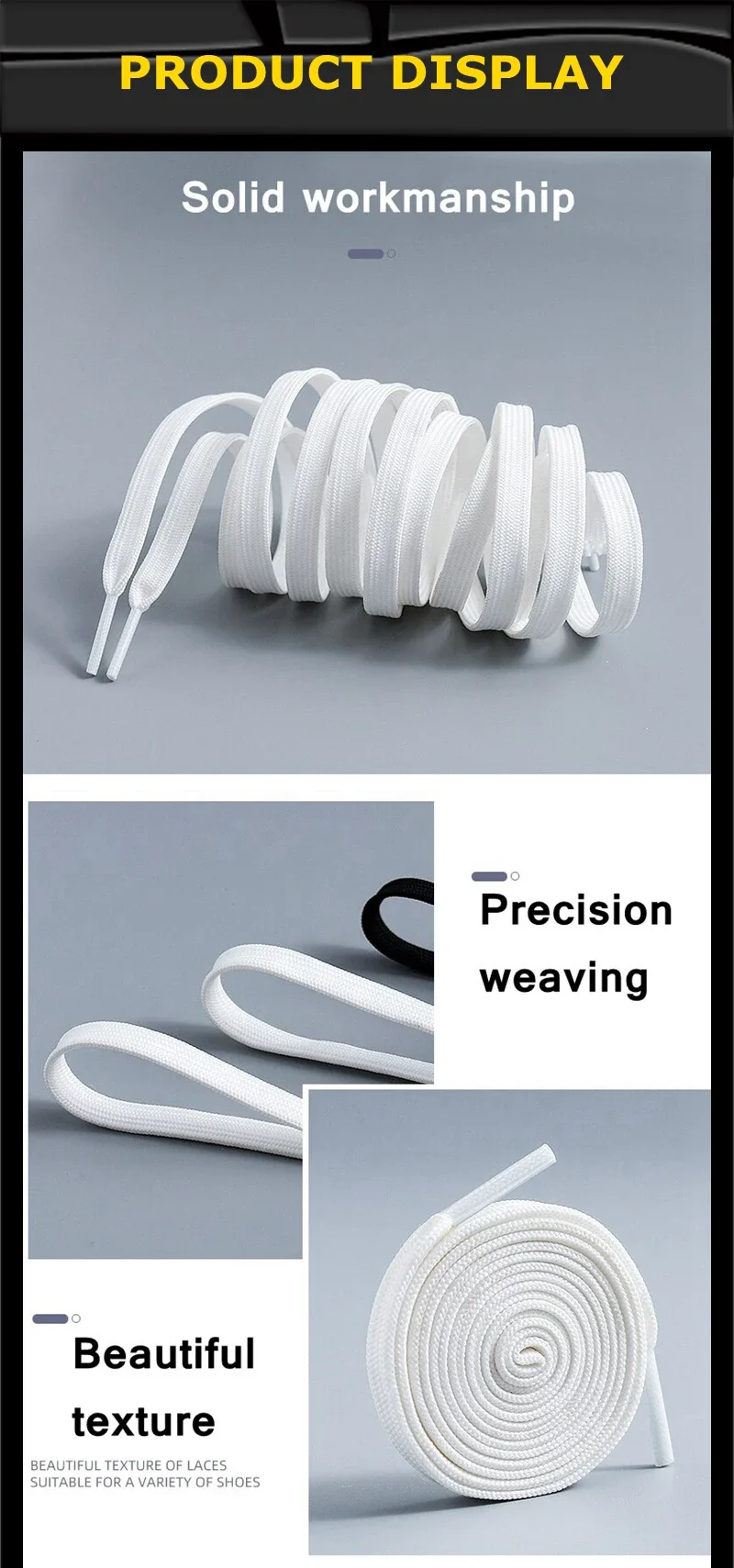 Klassische schwarz/weiße Schnürsenkel, flache, doppellagige Spitze, präzise gewebt, verschleißfest, korrosionsbeständig, Polyester-Schnürsenkel für alle Schuhe – Detail 2