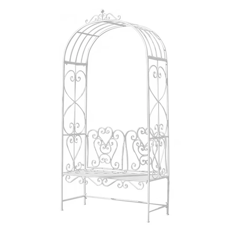 

American country retro wrought iron with seat arch climbing vine flower stand garden