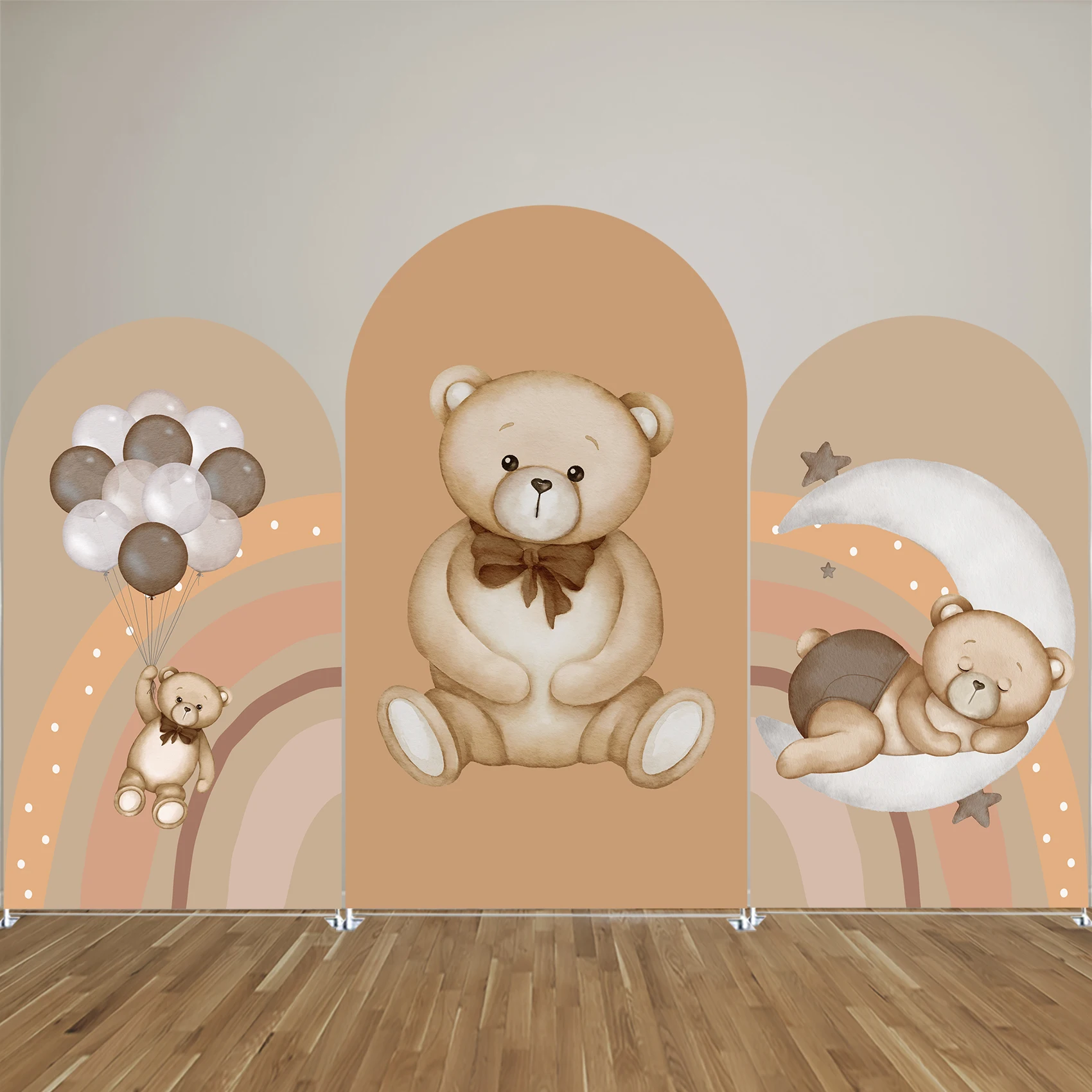 

Bear Arched Fabric Backdrop Covers for Baby Shower Brown Stretchy Arch Stand Cover Birthday Parties Decorations Props